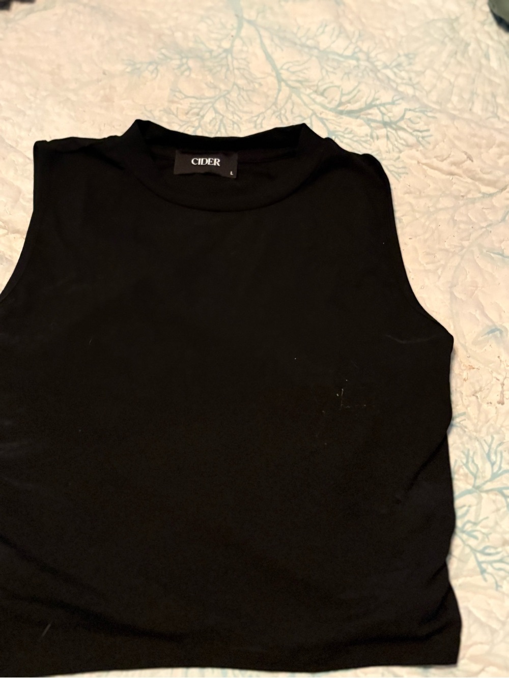 CIDER Black Sleeveless Crop Top Size L Stretch Fitted Basic Tank